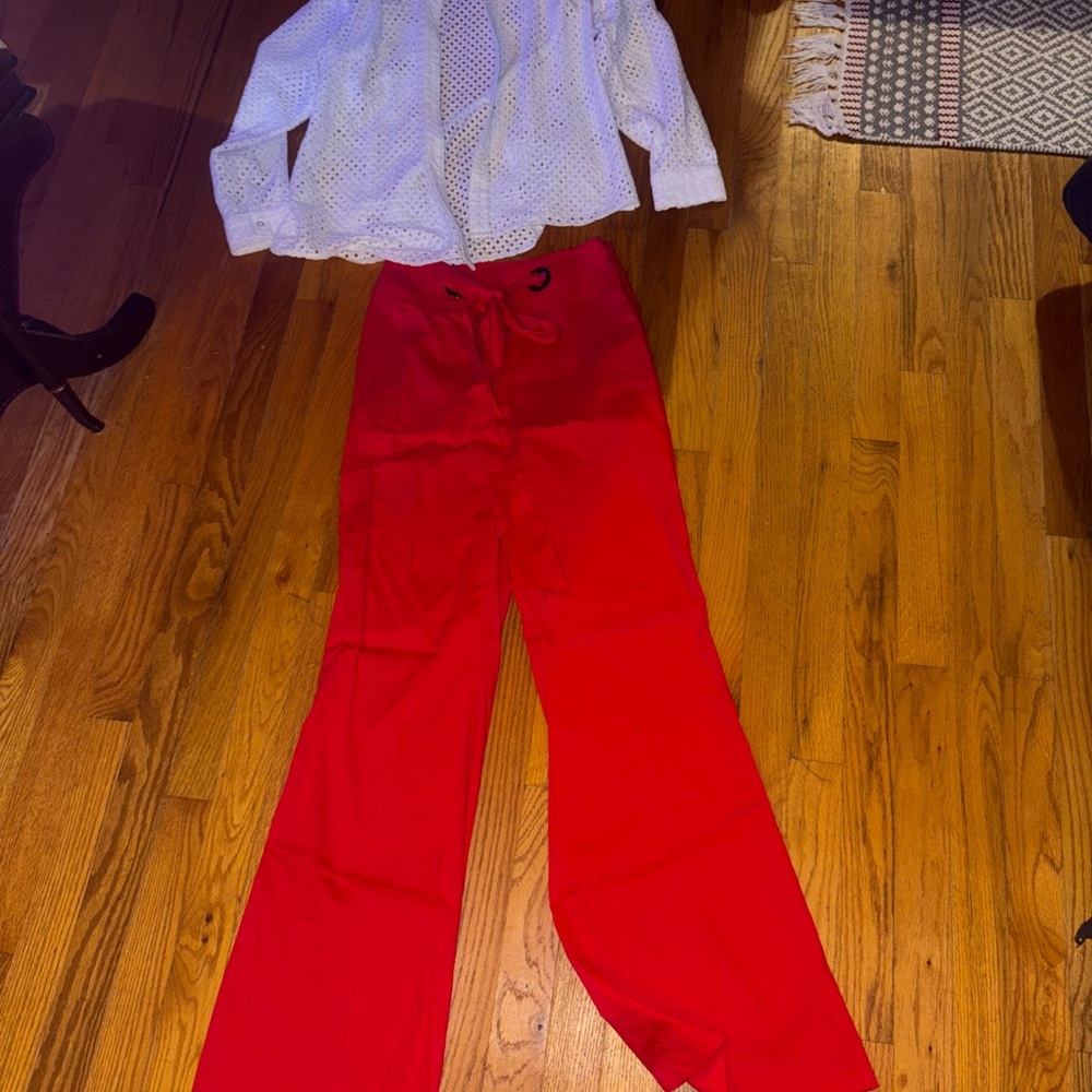 Vibrant Red Wide Leg Pants